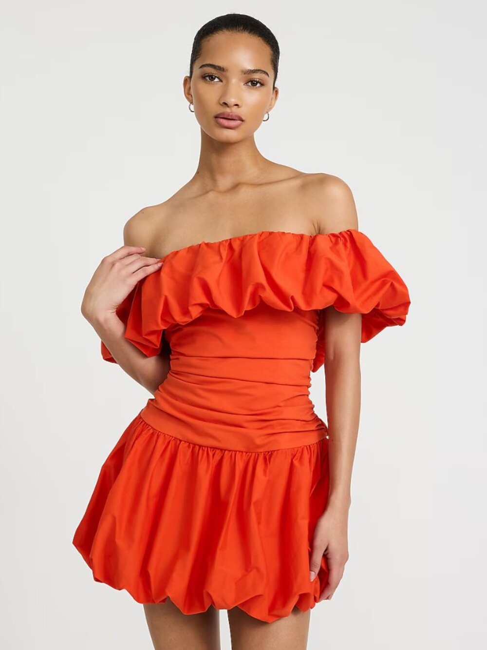 π Express Drop Waist Bubble Hem Mini Dress Orange XL - Picture 2 of 5